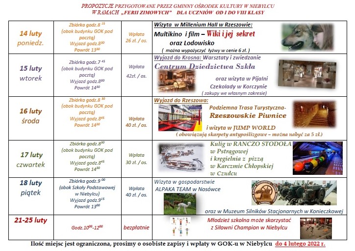 Infografika FERIE 2022  Z  GMINNYM OŚRODKIEM KULTURY