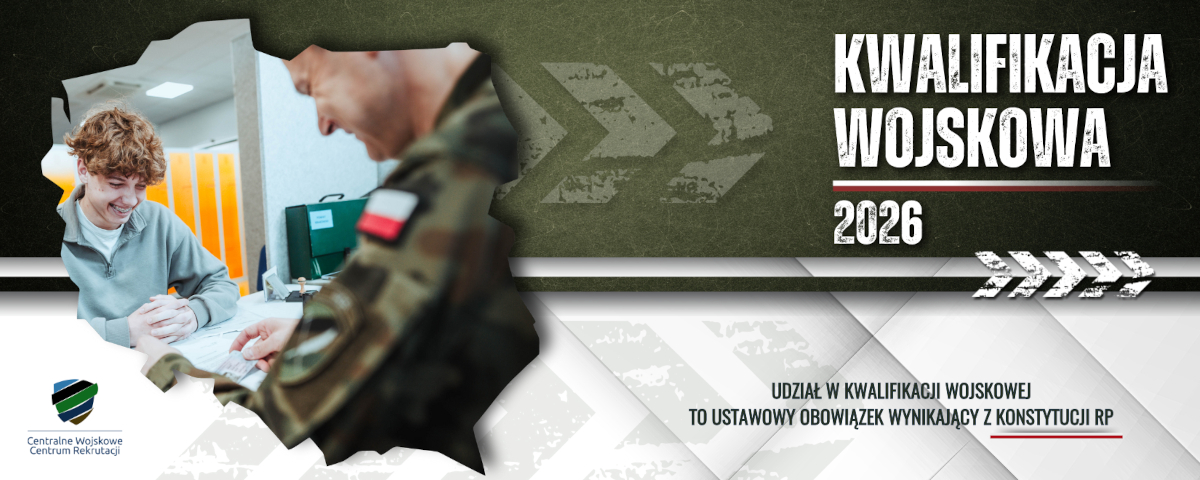 Plakat informacyjny Kwalifikacja Wojskowa – kategorie zdolności do służby wojskowej oraz kod QR