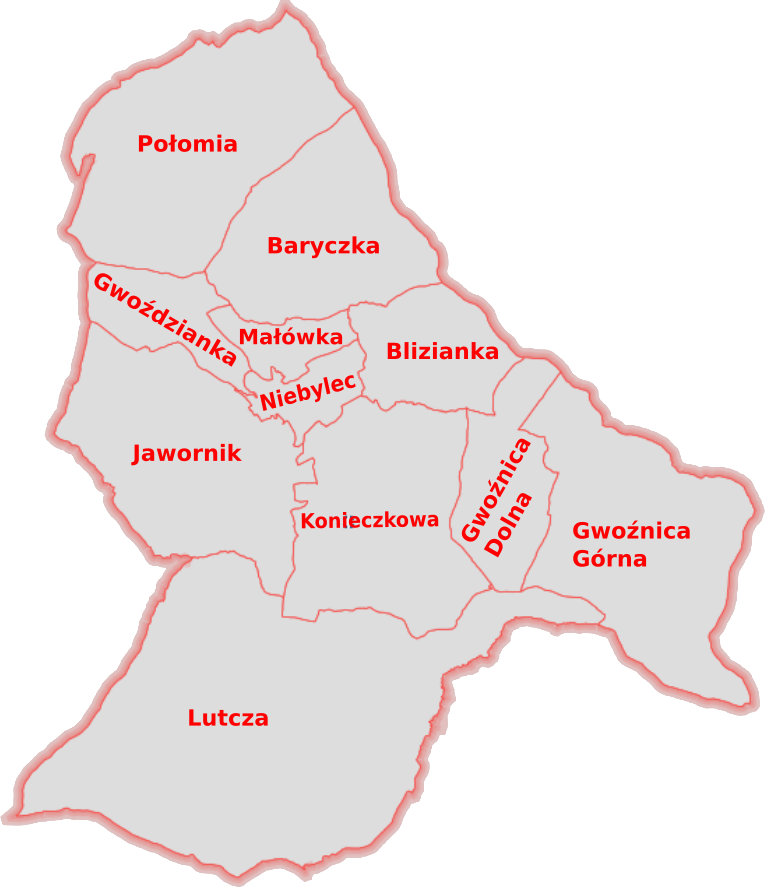 Mapa sołectw gminy Niebylec